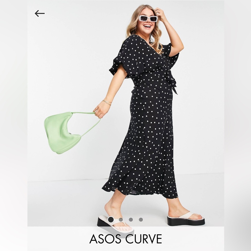 ASOS curve polka dot tea length dress with sleeves